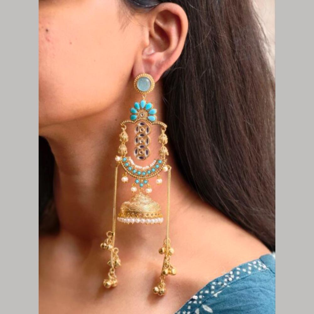 Maharani Jewels Festive Wear Kundan Stone And Pearl Ghungroo Jhumki Earrings