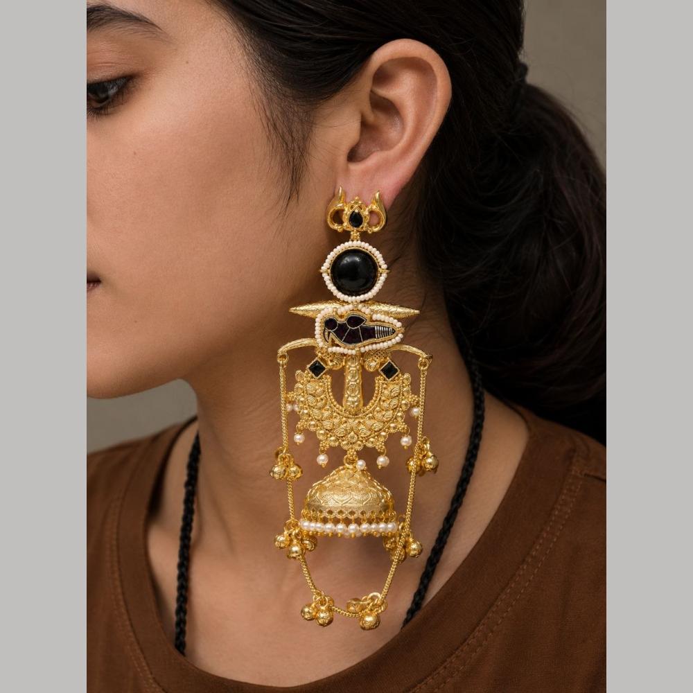 Maharani Jewels Festive Wear Kundan Stone And Pearl Ghungroo Jhumki Earrings