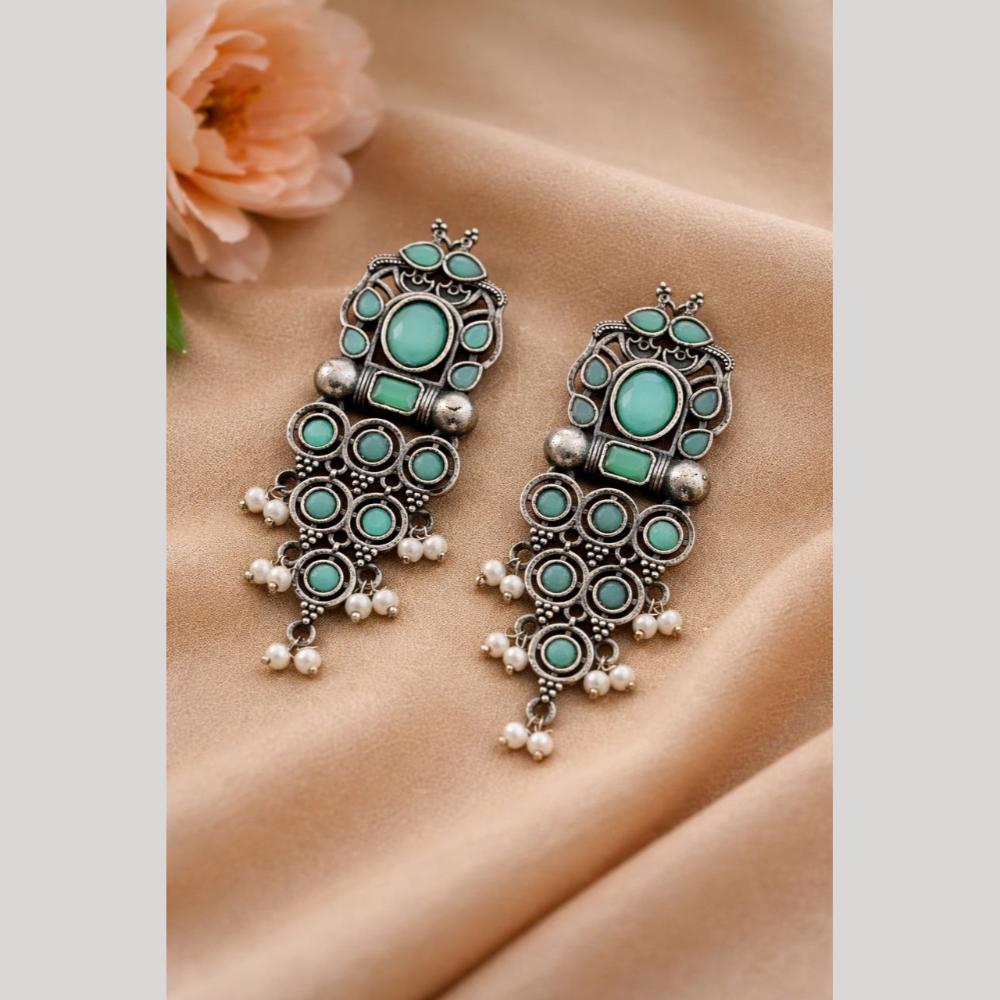 Maharani Jewels Inspired Oxidised Plated Pota And Pearl Dangler Earrings