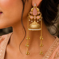 Maharani Jewels Inspired Gold Plated Kundan Stone Dangler Earrings