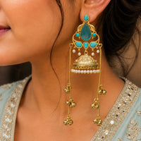 Maharani Jewels Inspired Gold Plated Kundan Stone Dangler Earrings