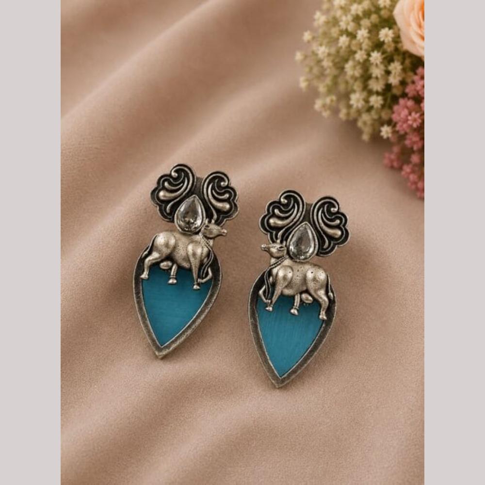 Maharani Jewels Inspired Oxidised Plated Pota Stone Dangler Earrings