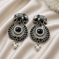 Maharani Jewels Inspired Oxidised Plated Pota Stone Dangler Earrings