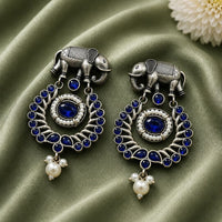 Maharani Jewels Inspired Oxidised Plated Pota Stone Dangler Earrings