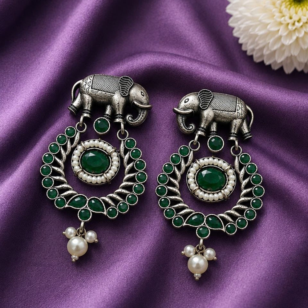 Maharani Jewels Inspired Oxidised Plated Pota Stone Dangler Earrings