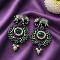 Maharani Jewels Inspired Oxidised Plated Pota Stone Dangler Earrings