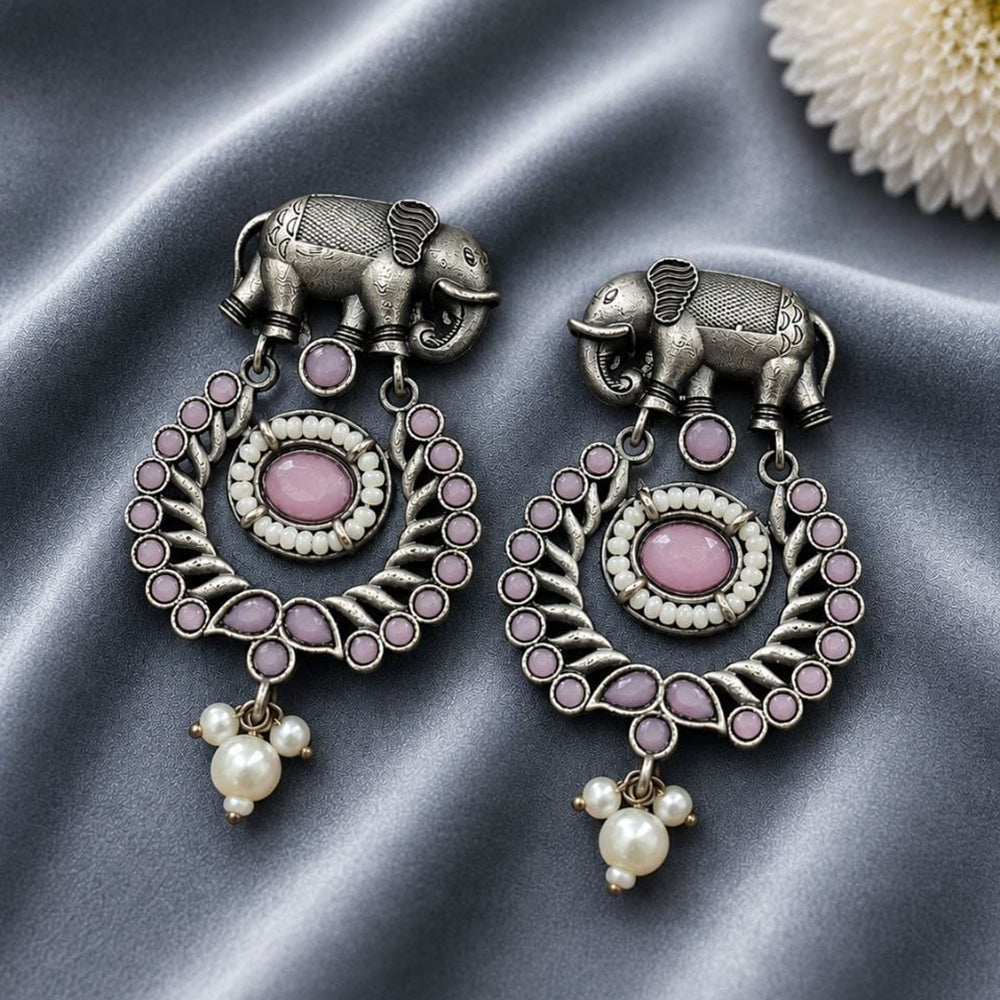 Maharani Jewels Inspired Oxidised Plated Pota Stone Dangler Earrings