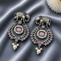 Maharani Jewels Inspired Oxidised Plated Pota Stone Dangler Earrings