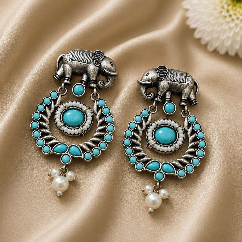 Maharani Jewels Inspired Oxidised Plated Pota Stone Dangler Earrings
