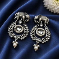Maharani Jewels Inspired Oxidised Plated Pota Stone Dangler Earrings