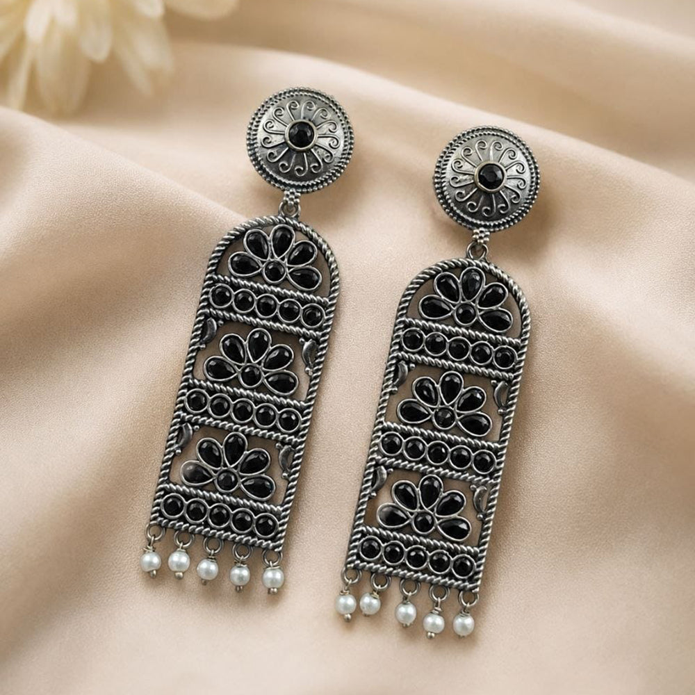Maharani Jewels Inspired Oxidised Plated Pota Stone Dangler Earrings
