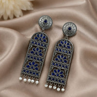 Maharani Jewels Inspired Oxidised Plated Pota Stone Dangler Earrings