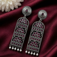 Maharani Jewels Inspired Oxidised Plated Pota Stone Dangler Earrings