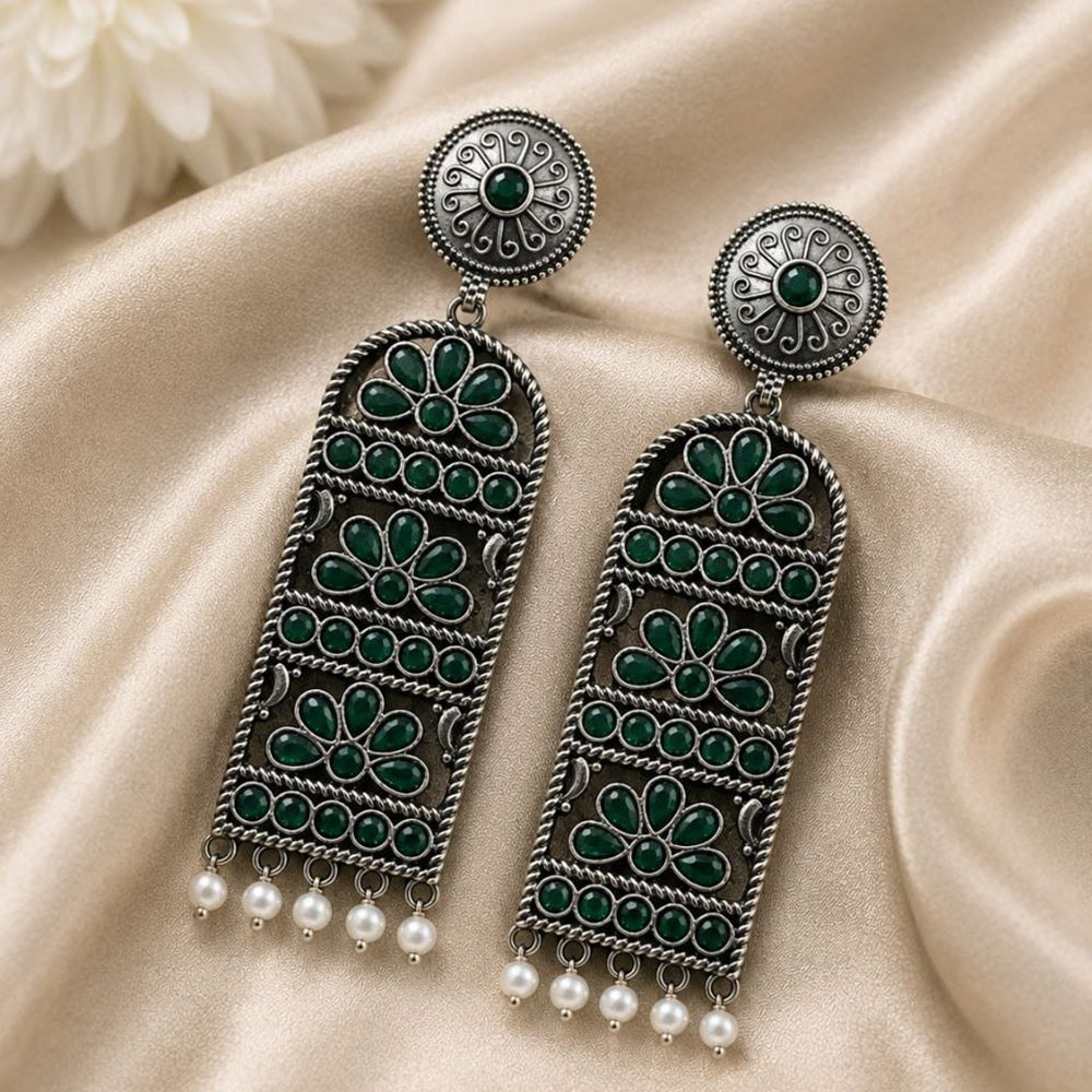 Maharani Jewels Inspired Oxidised Plated Pota Stone Dangler Earrings