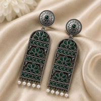 Maharani Jewels Inspired Oxidised Plated Pota Stone Dangler Earrings
