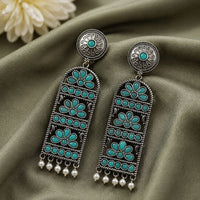 Maharani Jewels Inspired Oxidised Plated Pota Stone Dangler Earrings