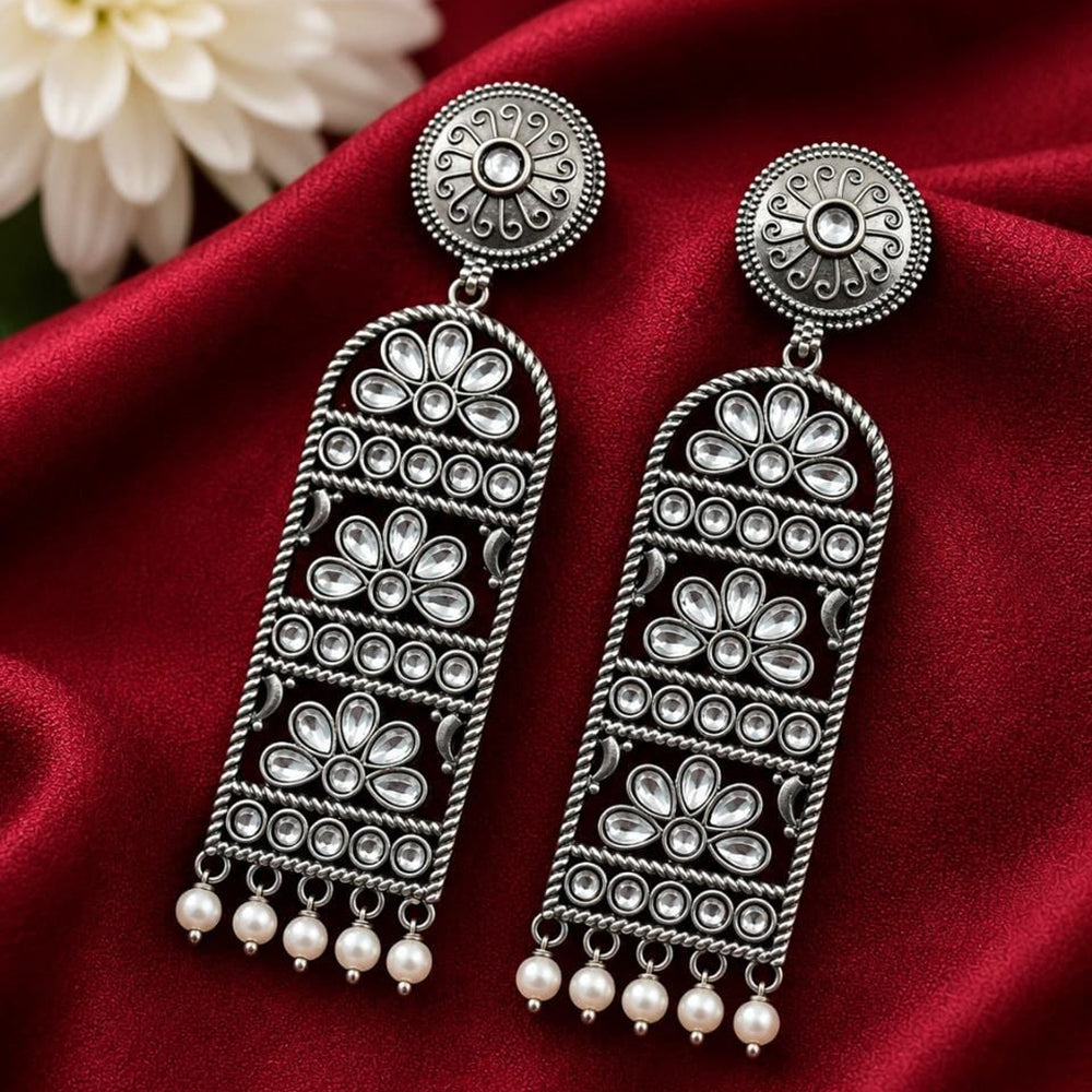 Maharani Jewels Inspired Oxidised Plated Pota Stone Dangler Earrings