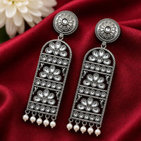 Maharani Jewels Inspired Oxidised Plated Pota Stone Dangler Earrings