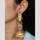 Maharani Jewels Inspired Gold Plated Pota Stone And Pearl Jhumki Earrings