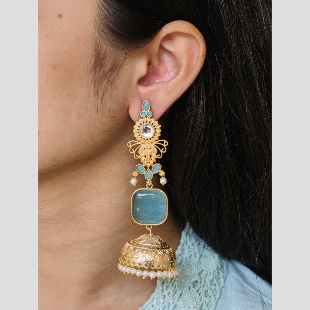Maharani Jewels Inspired Gold Plated Pota Stone And Pearl Jhumki Earrings