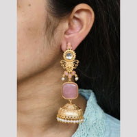 Maharani Jewels Inspired Gold Plated Pota Stone And Pearl Jhumki Earrings