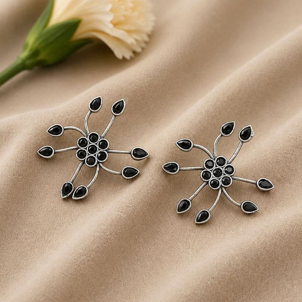 Maharani Jewels Heritage Oxidised Plated Pota Stone Stud Earrings