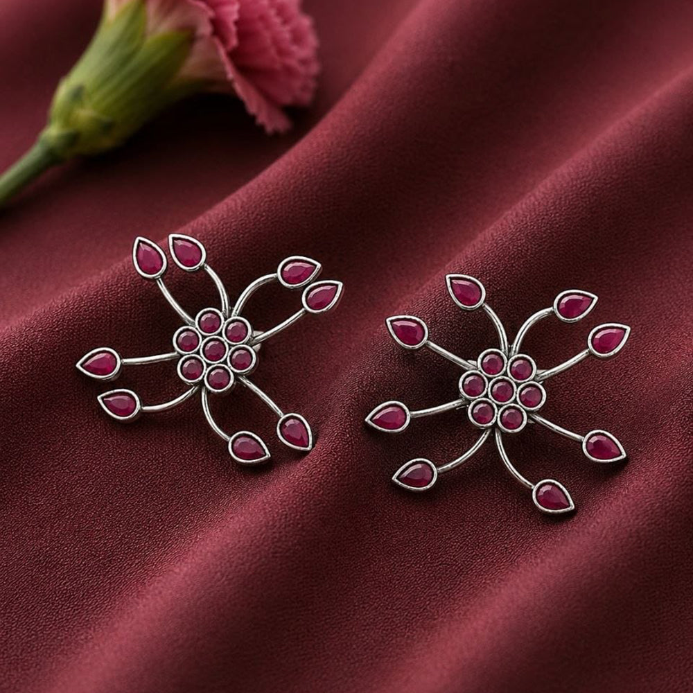 Maharani Jewels Heritage Oxidised Plated Pota Stone Stud Earrings