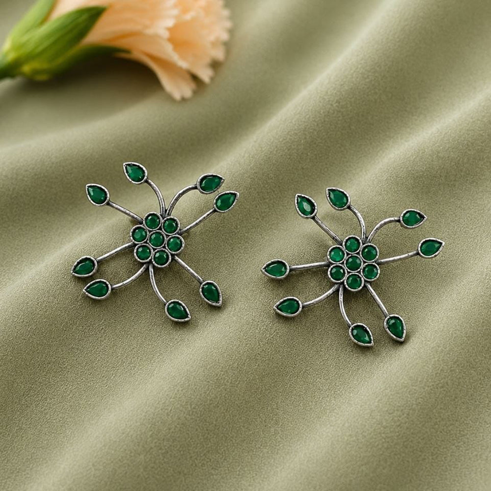 Maharani Jewels Heritage Oxidised Plated Pota Stone Stud Earrings