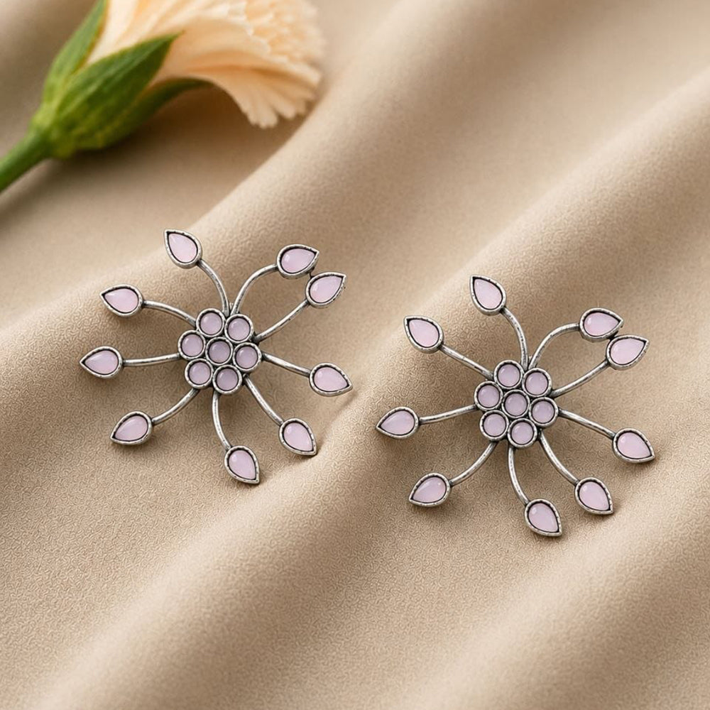 Maharani Jewels Heritage Oxidised Plated Pota Stone Stud Earrings