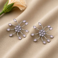 Maharani Jewels Heritage Oxidised Plated Pota Stone Stud Earrings