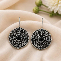 Maharani Jewels Heritage Oxidised Plated Pota Stone Stud Earrings