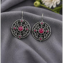 Maharani Jewels Heritage Oxidised Plated Pota Stone Stud Earrings