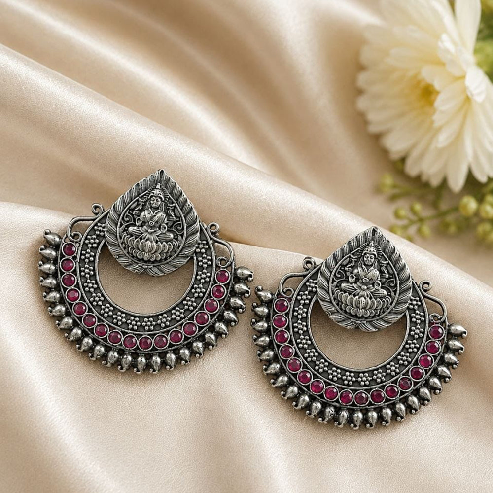 Maharani Jewels Temple Inspired Oxidised Plated Pota Stone Dangler Earrings