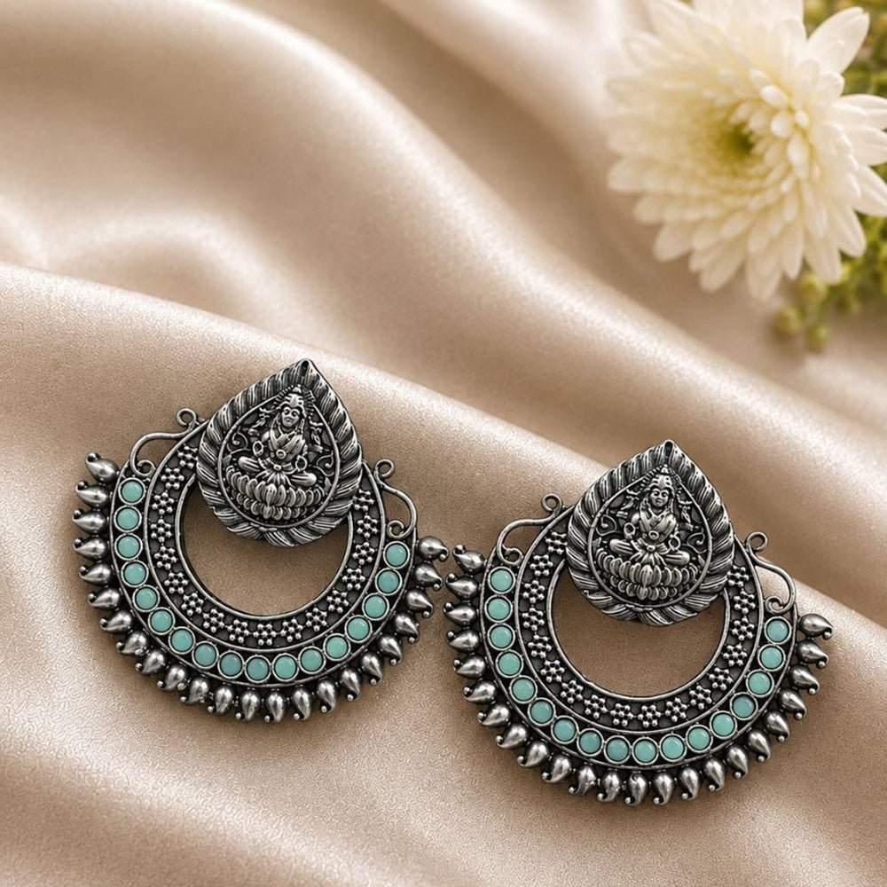 Maharani Jewels Temple Inspired Oxidised Plated Pota Stone Dangler Earrings