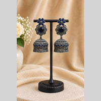 Maharani Jewels Inspired Oxidised Plated Pota Stone Jhumki Earrings