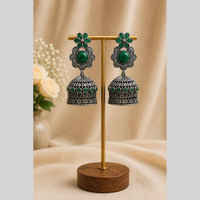 Maharani Jewels Inspired Oxidised Plated Pota Stone Jhumki Earrings