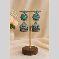 Maharani Jewels Inspired Oxidised Plated Pota Stone Jhumki Earrings