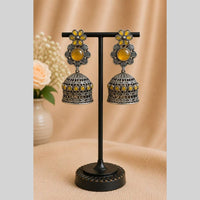 Maharani Jewels Inspired Oxidised Plated Pota Stone Jhumki Earrings