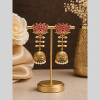 Maharani Jewels Inspired Gold Plated Pota Stone And Pearl Jhumki Earrings