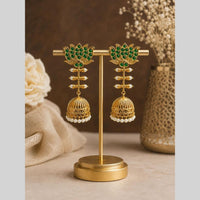 Maharani Jewels Inspired Gold Plated Pota Stone And Pearl Jhumki Earrings