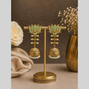 Maharani Jewels Inspired Gold Plated Pota Stone And Pearl Jhumki Earrings