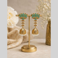Maharani Jewels Inspired Gold Plated Pota Stone And Pearl Jhumki Earrings