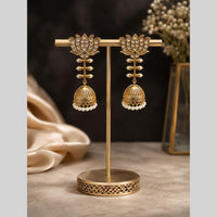 Maharani Jewels Inspired Gold Plated Pota Stone And Pearl Jhumki Earrings