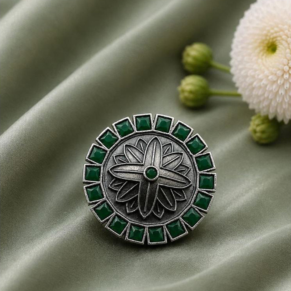 Maharani Jewels Oxidised Pota Stone Statement Ring