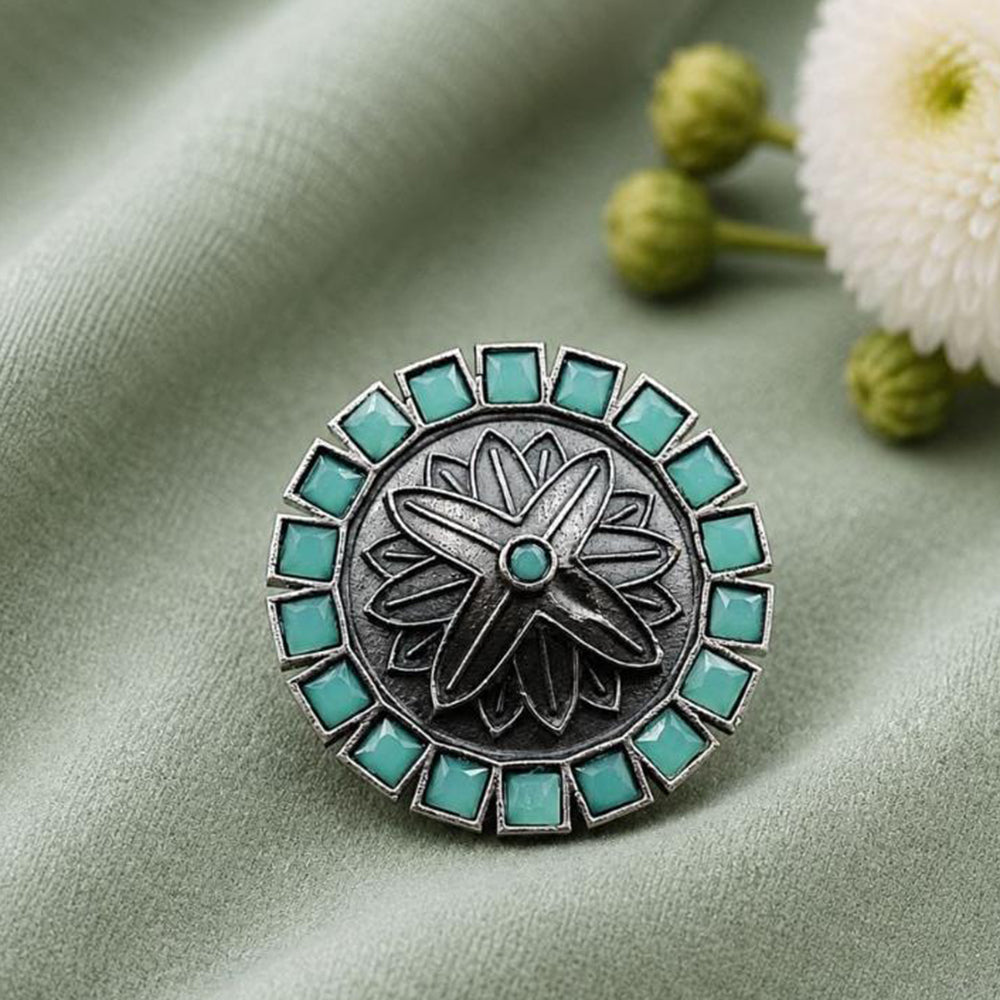 Maharani Jewels Oxidised Pota Stone Statement Ring