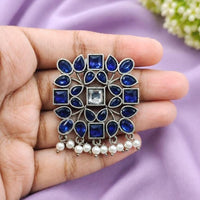 Maharani Jewels Oxidised Plated Designer Pota Stone Pearl Hair Accessory