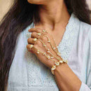 Maharani Jewels Elegant Pota Stone Hand Chain With Pearl Hath Panja 