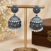 Maharani Jewels Inspired Oxidised Plated Pota Stone Jhumki Earrings