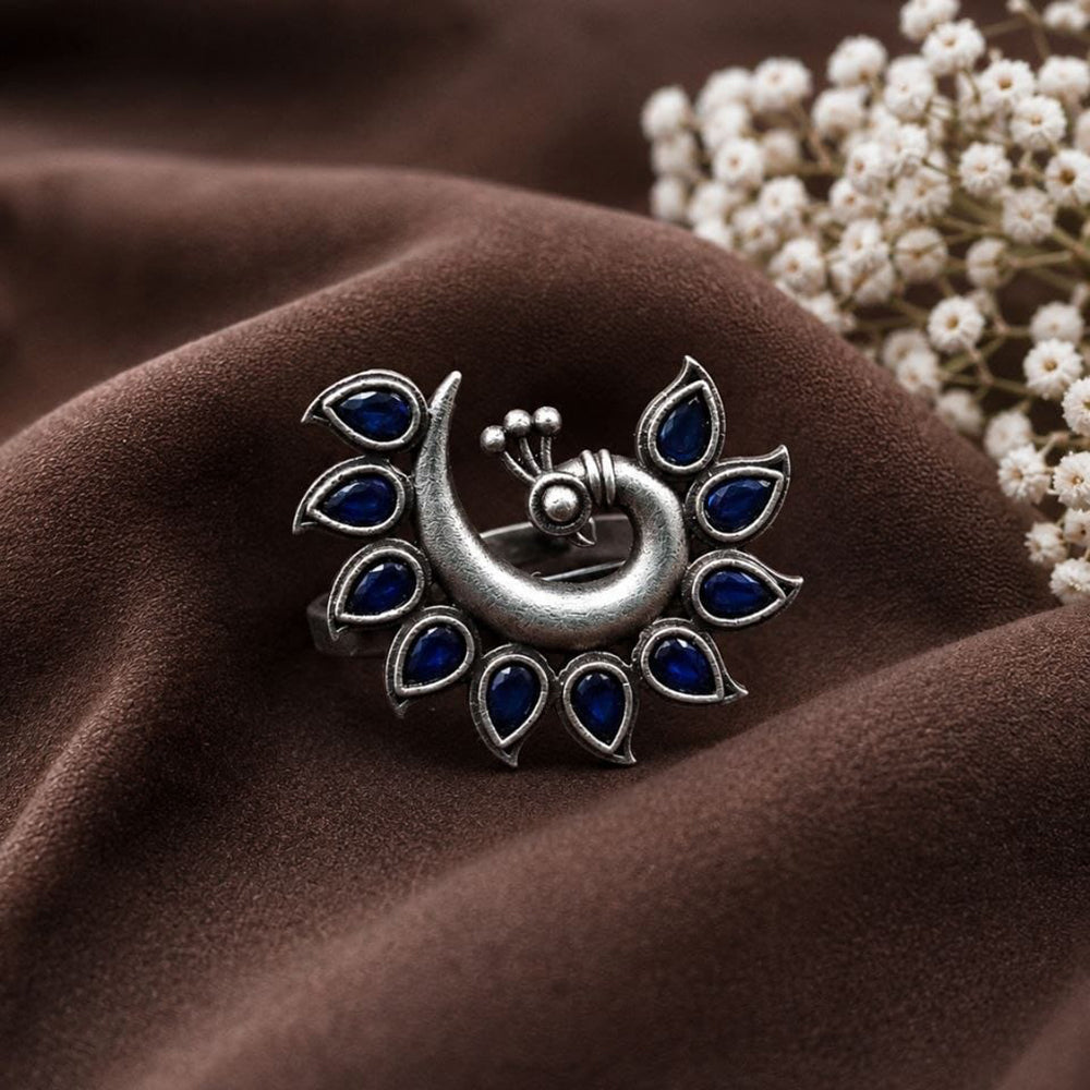 Maharani Jewels Oxidised Pota Stone Statement Ring