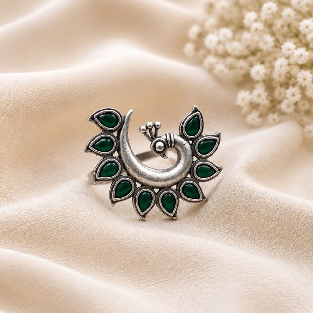 Maharani Jewels Oxidised Pota Stone Statement Ring